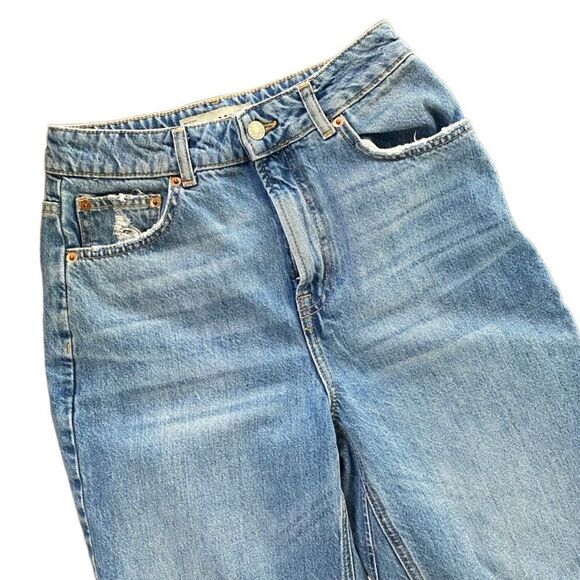 TopShop Moto Wide Leg Raw Hem Crop Jeans 28 Light Wash - Picture 5 of 6